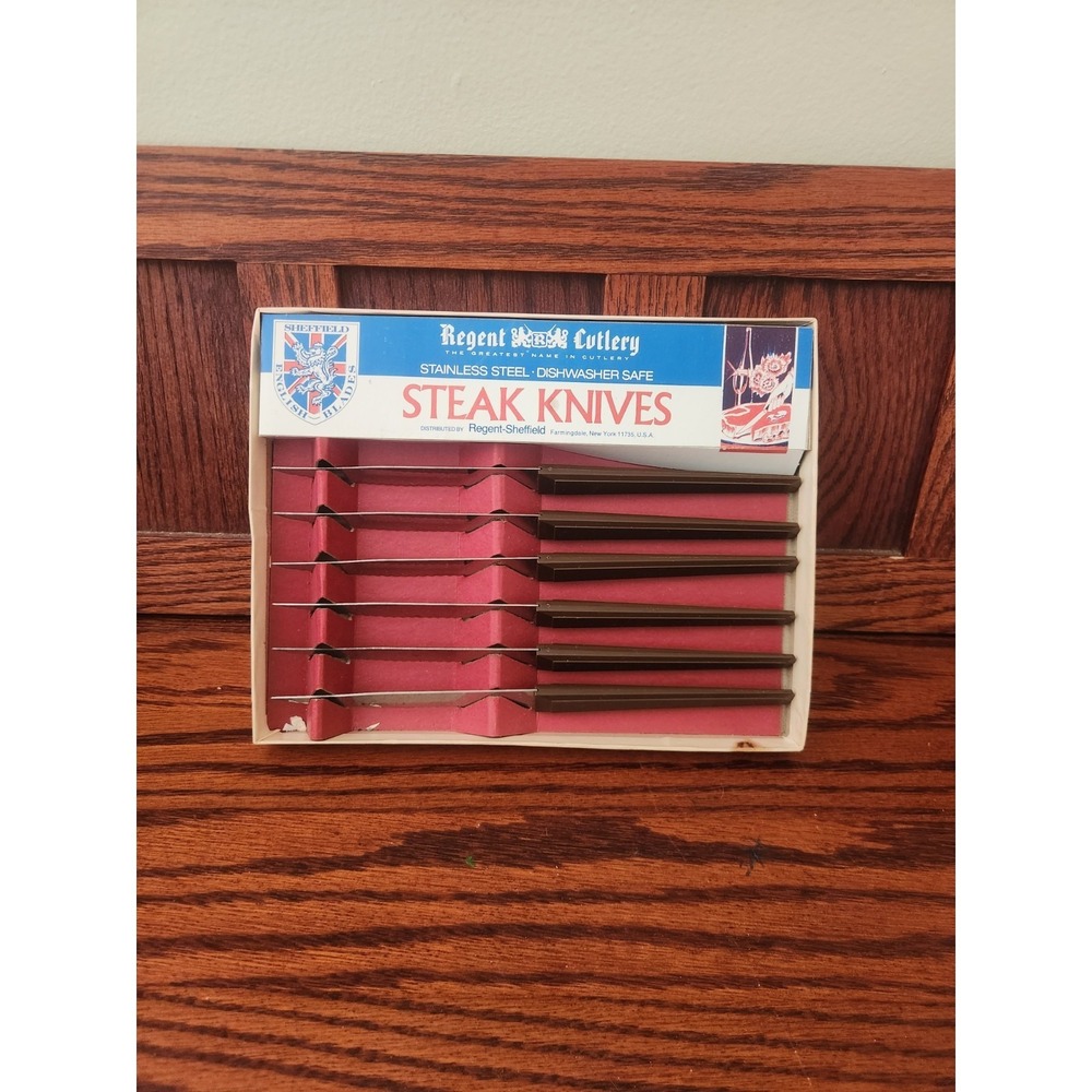 VINTAGE CUTLERY REGENT SHEFFIELD ENGLAND ‎ STAINLESS STEAK KNIFE SET IN BOX NOS